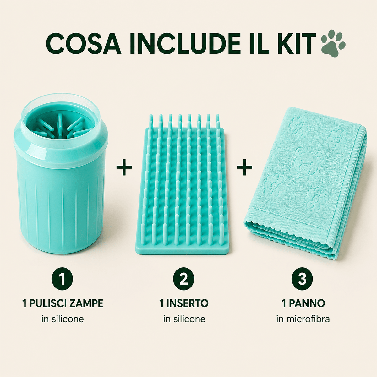Contenuto della confezione del kit puliscizampe PawFRESH